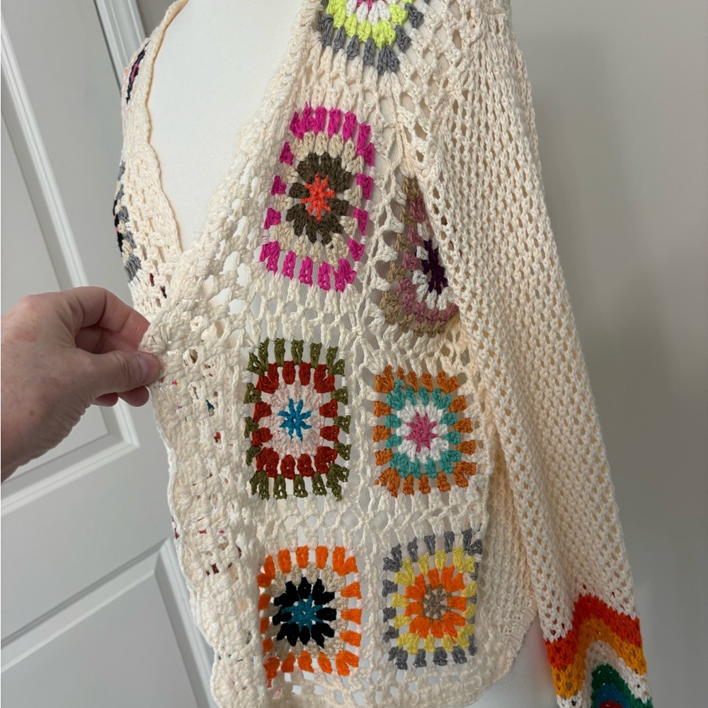 Women's Colorful Crochet Granny Square Cardigan Sweater Size Large - Picture 7 of 7